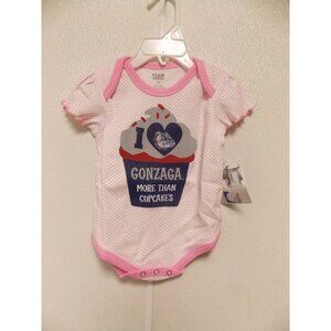 NCAA Gonzaga Bulldogs Pink Polka Dot on white Bodysuit Size 6/9 M Team Athletics